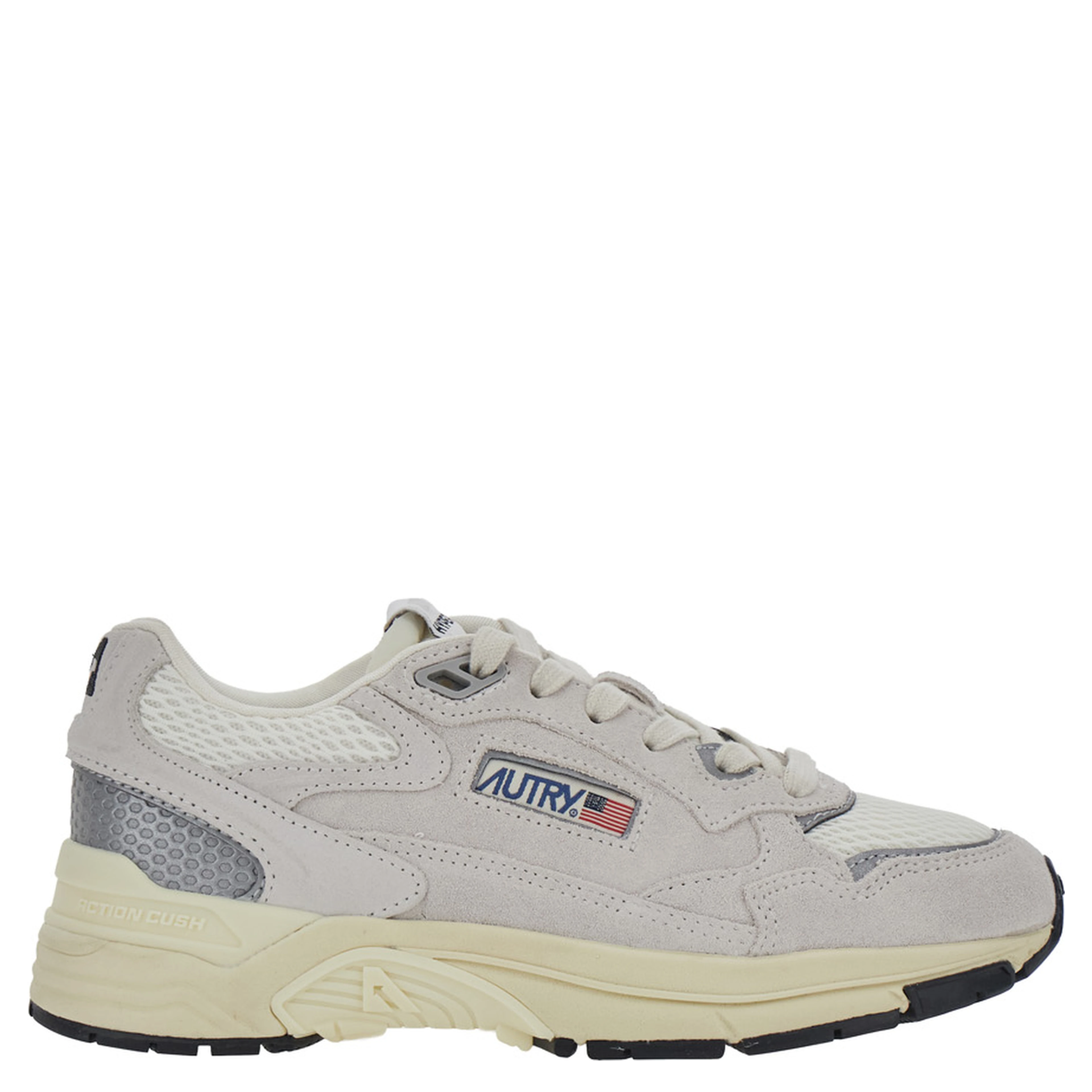 Hyperway White Low Top Sneakers with Logo Patch on Tongue and Side in Suede and Fabric for Women