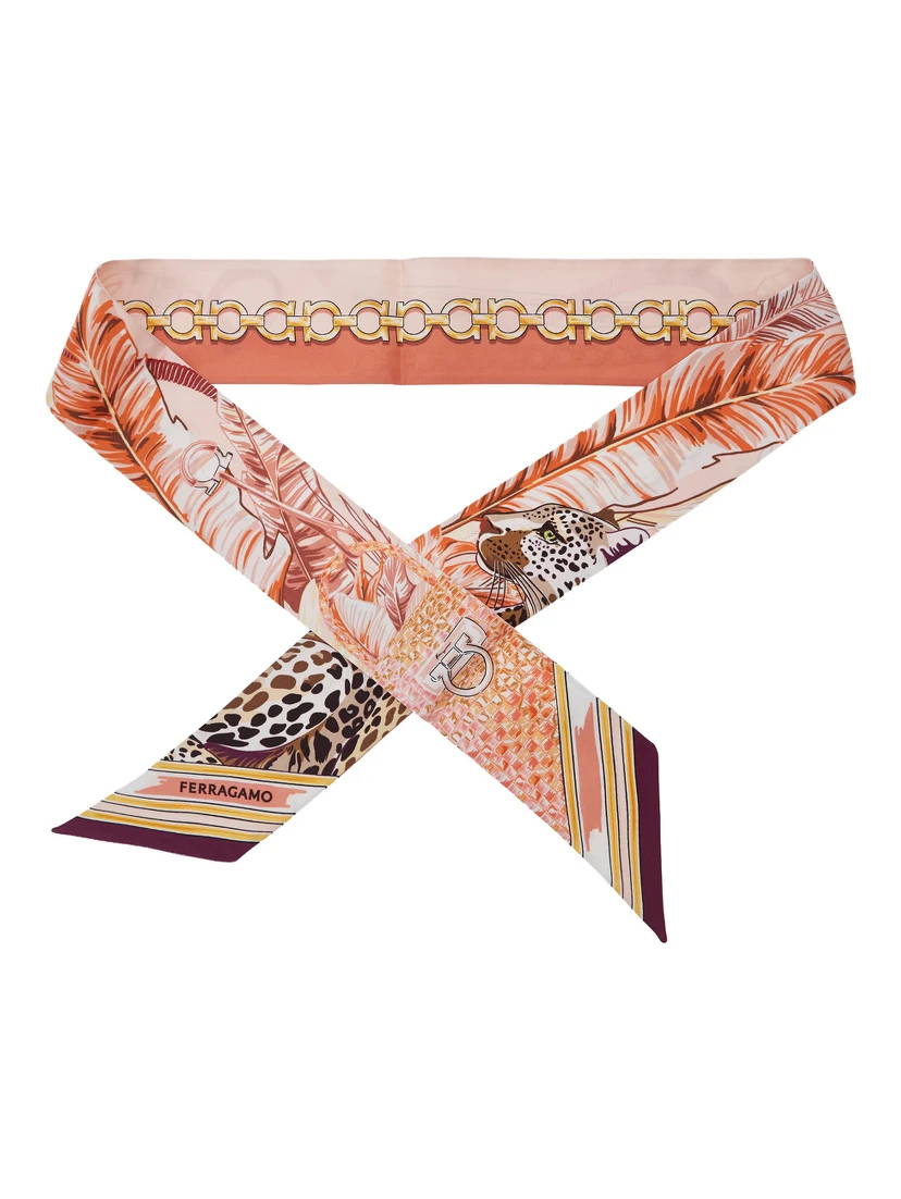 Pink Scarf with All-over Print and Embossed Logo Lettering in silk for Women