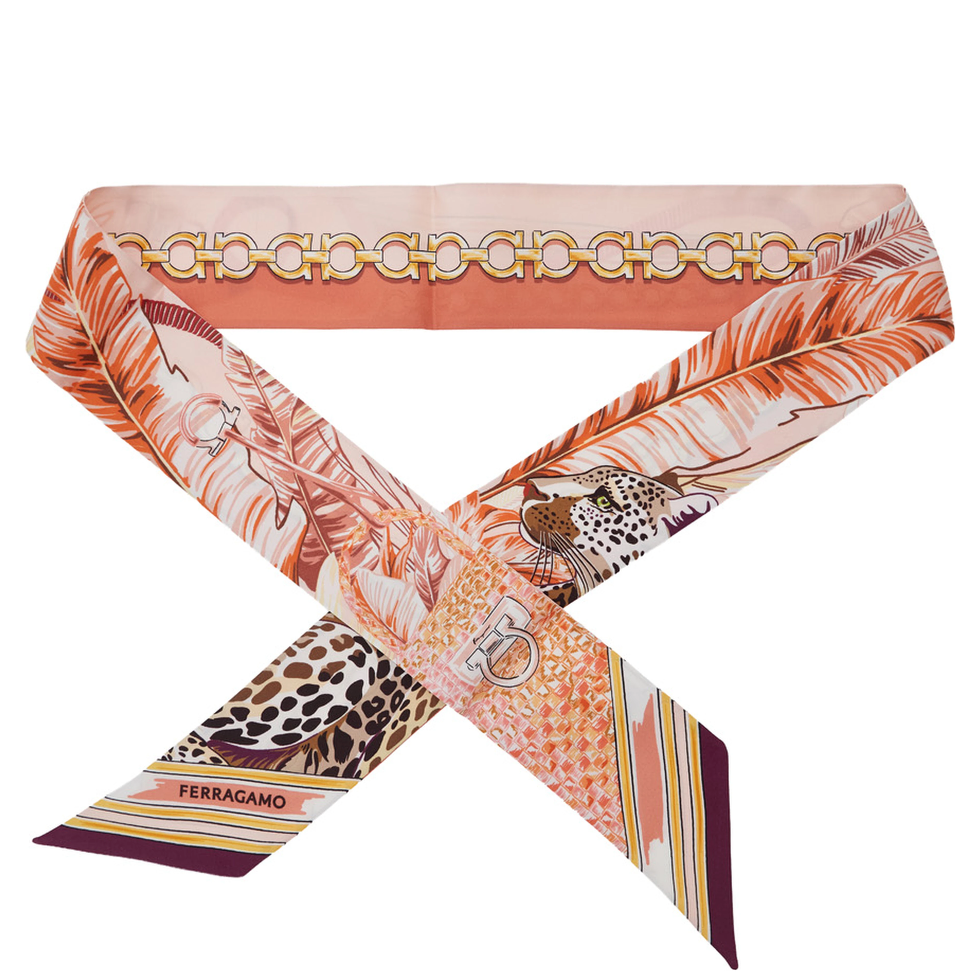 Pink Scarf with All-over Print and Embossed Logo Lettering in silk for Women