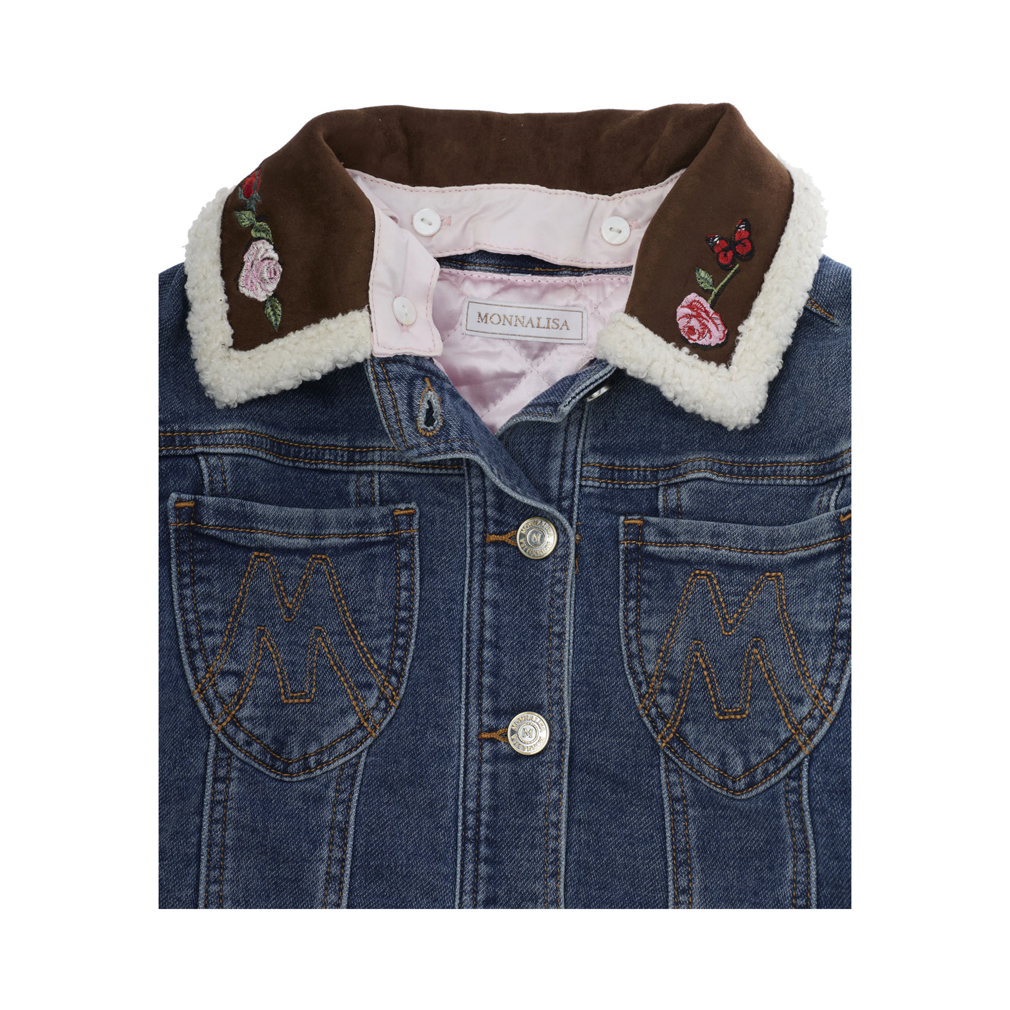 Blue Jacket with collar with embroidery and embroidery on the back in denim Girl
