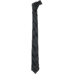 Black Tie with VLogo plaque on the front and all-over polka dot pattern in silk for men