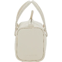 Loaf Bread White Handbag with Logo Lettering on the Front in Leather Woman