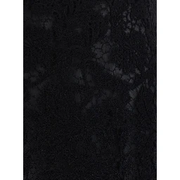 Black Midi Skirt with All-Over Lace Embroidery in Cotton Blend for Women