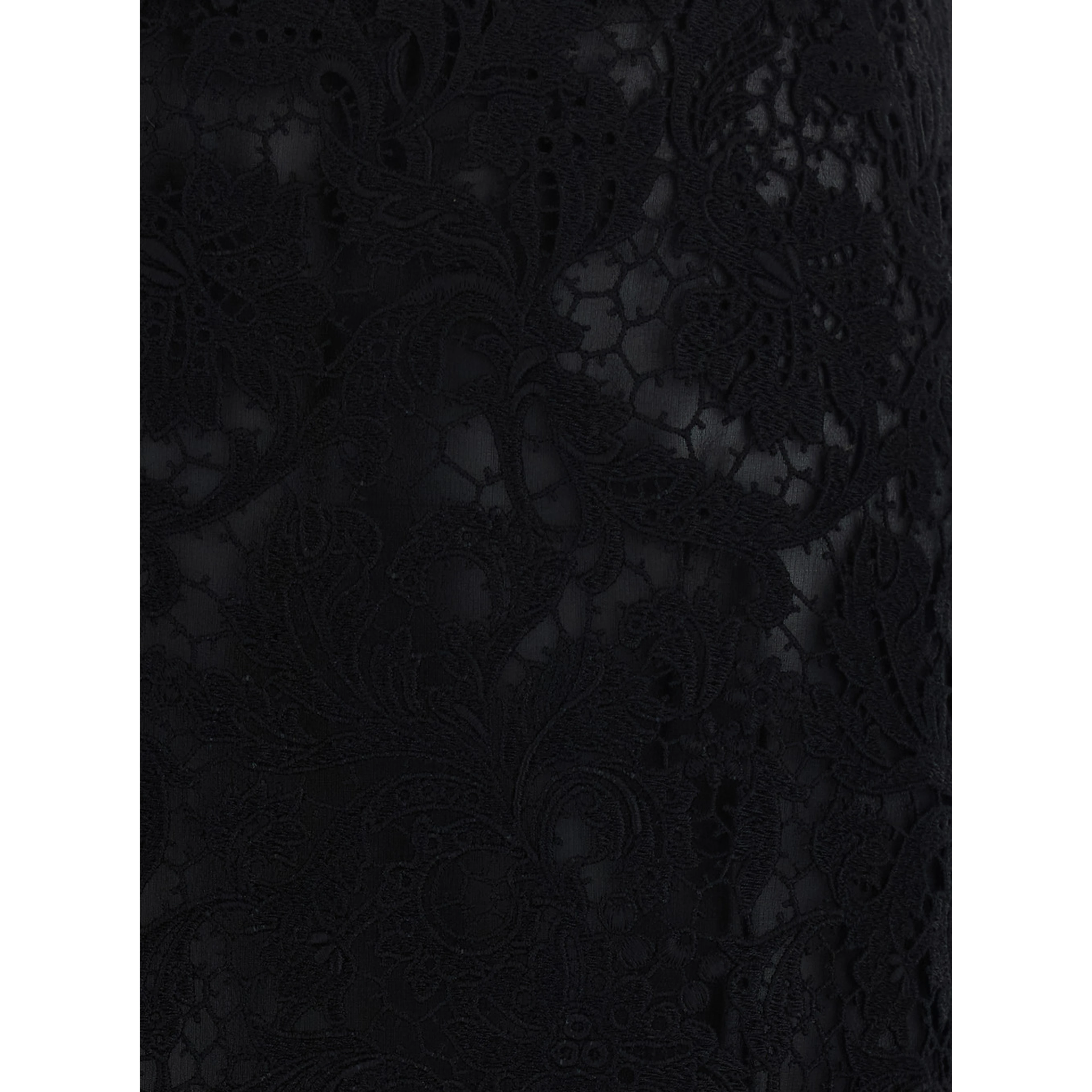 Black Midi Skirt with All-Over Lace Embroidery in Cotton Blend for Women