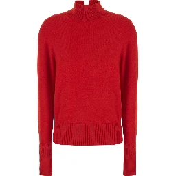 Red High-neck Sweater with Logo Patch on the Back in Wool and Cashmere for Women