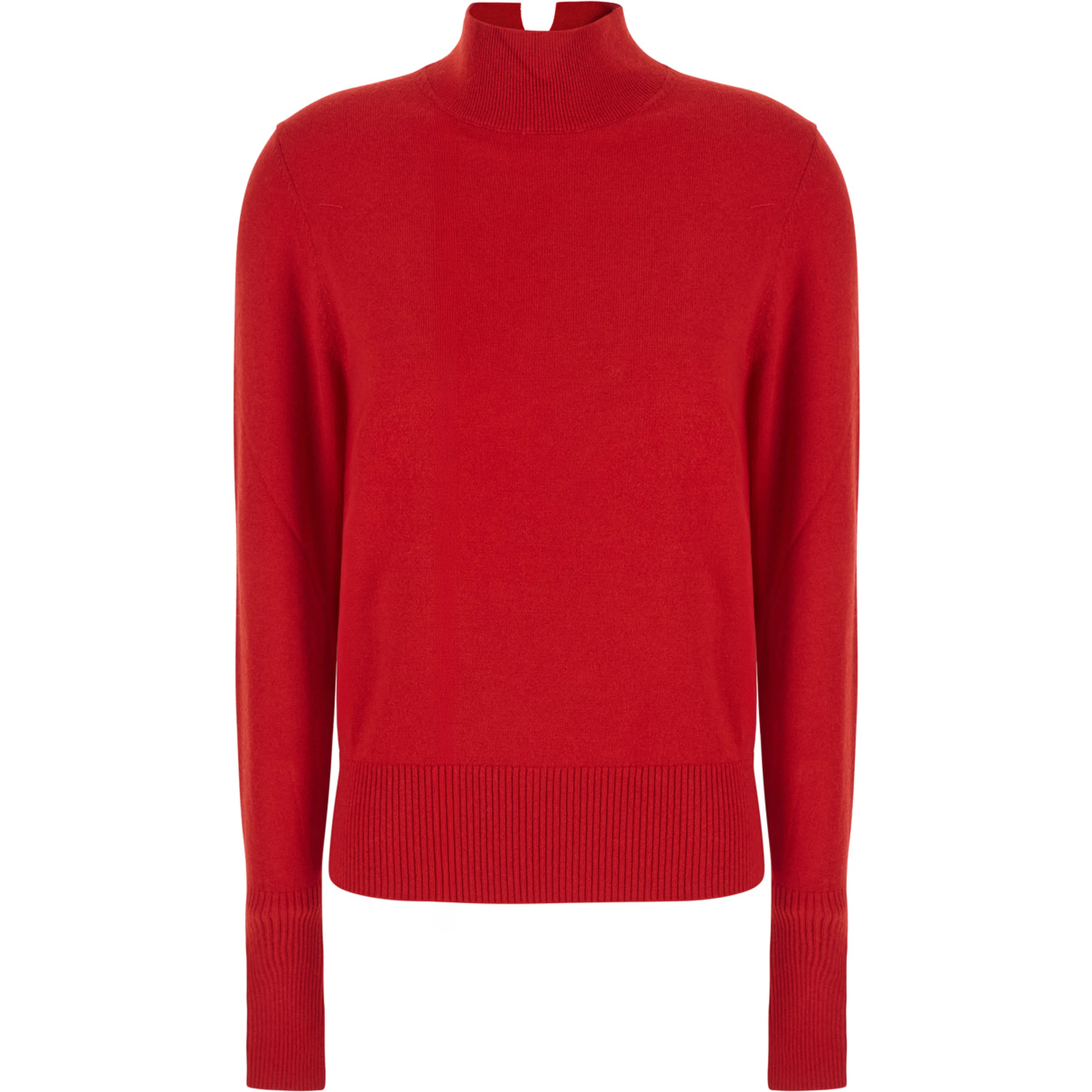 Red High-neck Sweater with Logo Patch on the Back in Wool and Cashmere for Women