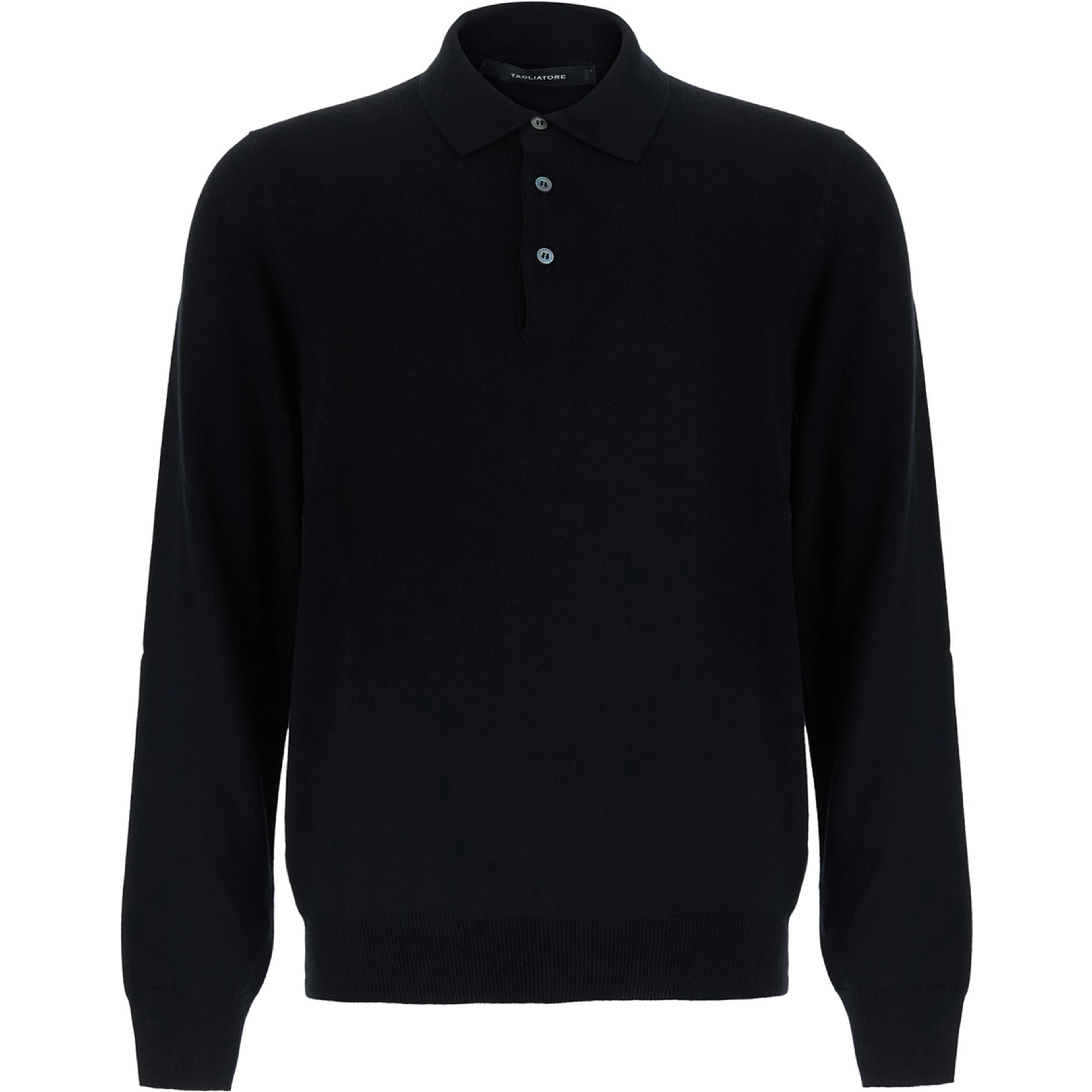 Black Sweater with Polo Style Collar in Wool Blend for Men