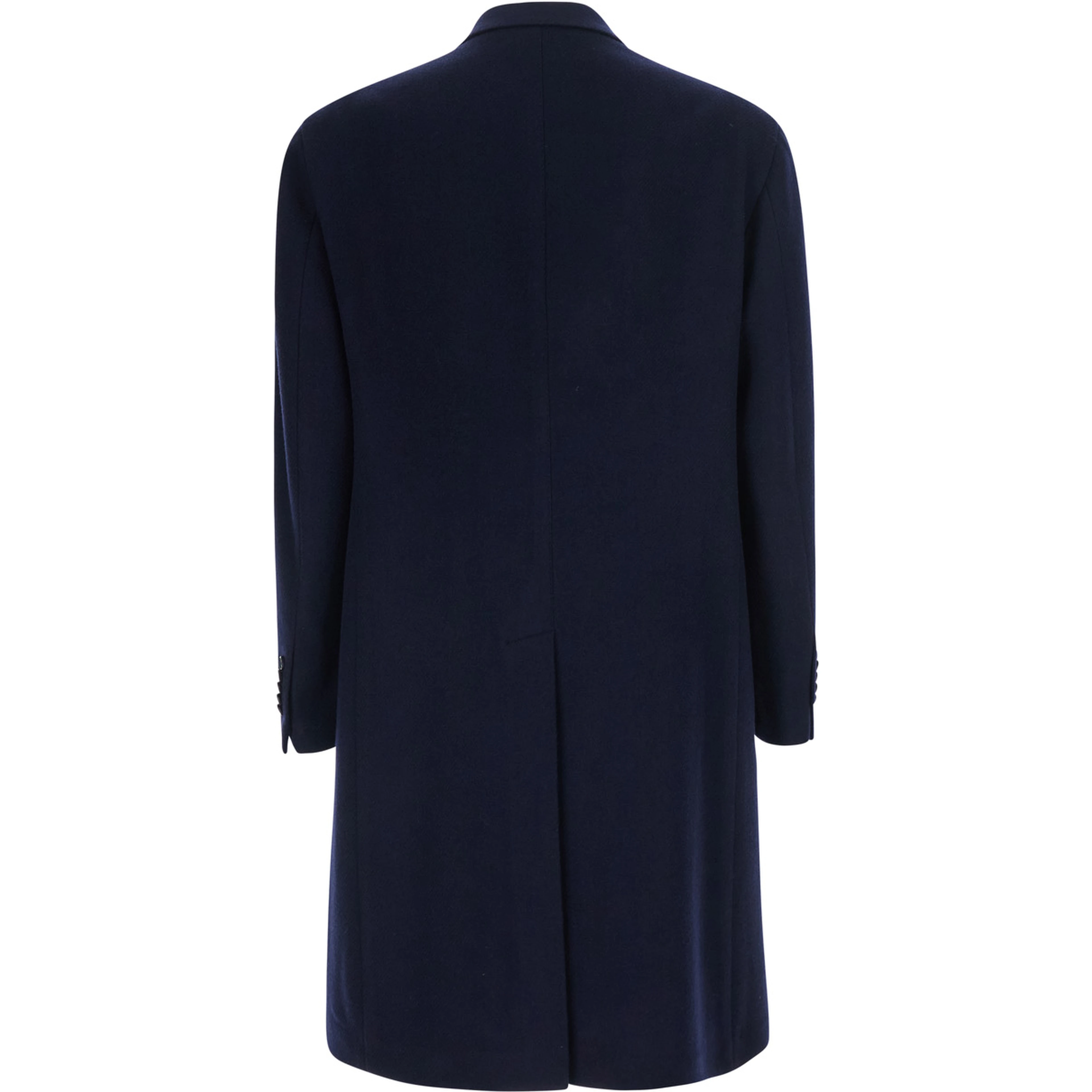 Blue Coat with Notched Revers and Button Front Closure in Wool Men
