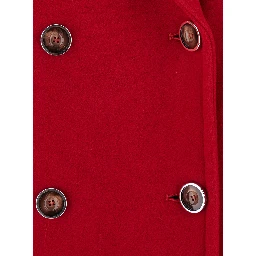 Red Double-breasted coat with Notched revers in Wool for women