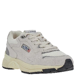 Hyperway White Low Top Sneakers with Logo Patch on Tongue and Side in Suede and Fabric for Women