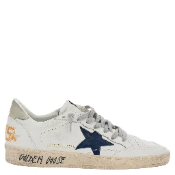 Ballstar White Sneaker Low Top with Star Patch on the Side and Maxi Lettering on the Back in Leather for Men