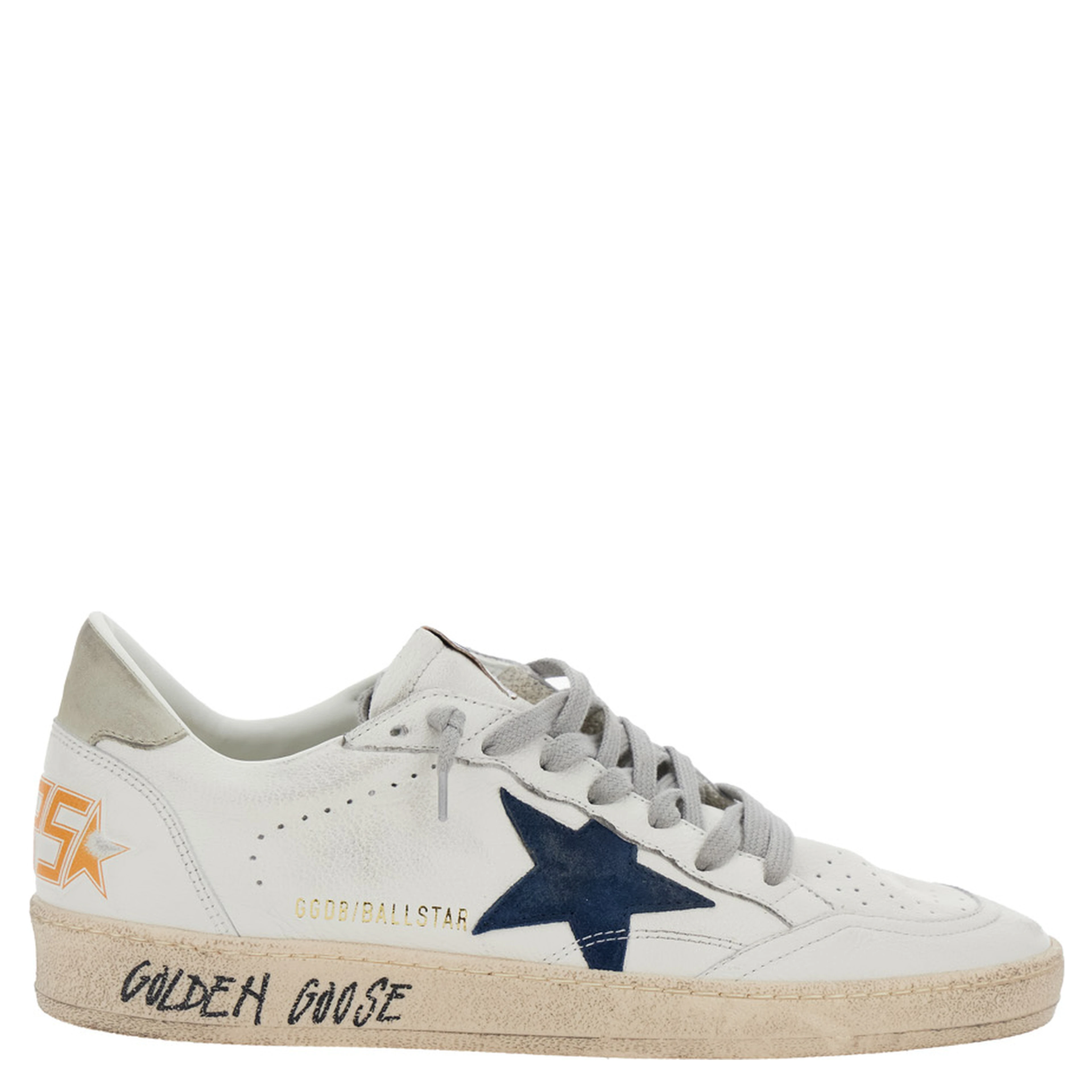 Ballstar White Sneaker Low Top with Star Patch on the Side and Maxi Lettering on the Back in Leather for Men