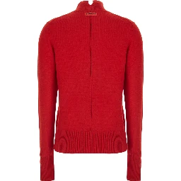 Red High-neck Sweater with Logo Patch on the Back in Wool and Cashmere for Women