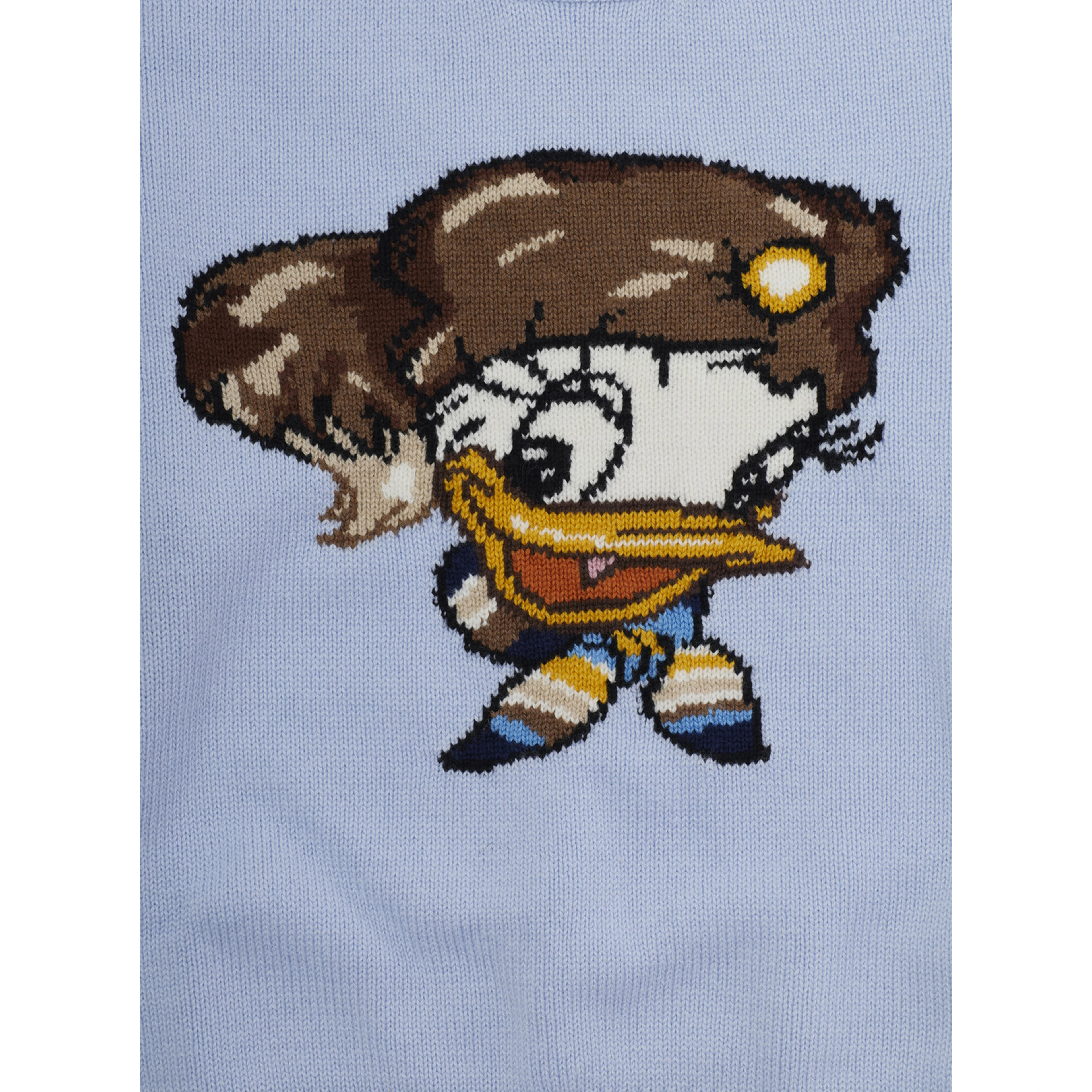 light blue Sweater with embroidery on the front and round neck in cotton and wool for Girl