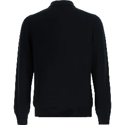 Black Sweater with Polo Style Collar in Wool Blend for Men
