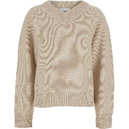 Chunky V Neck Pull Sweater with V-neck and long sleeves in cashmere Red Woman