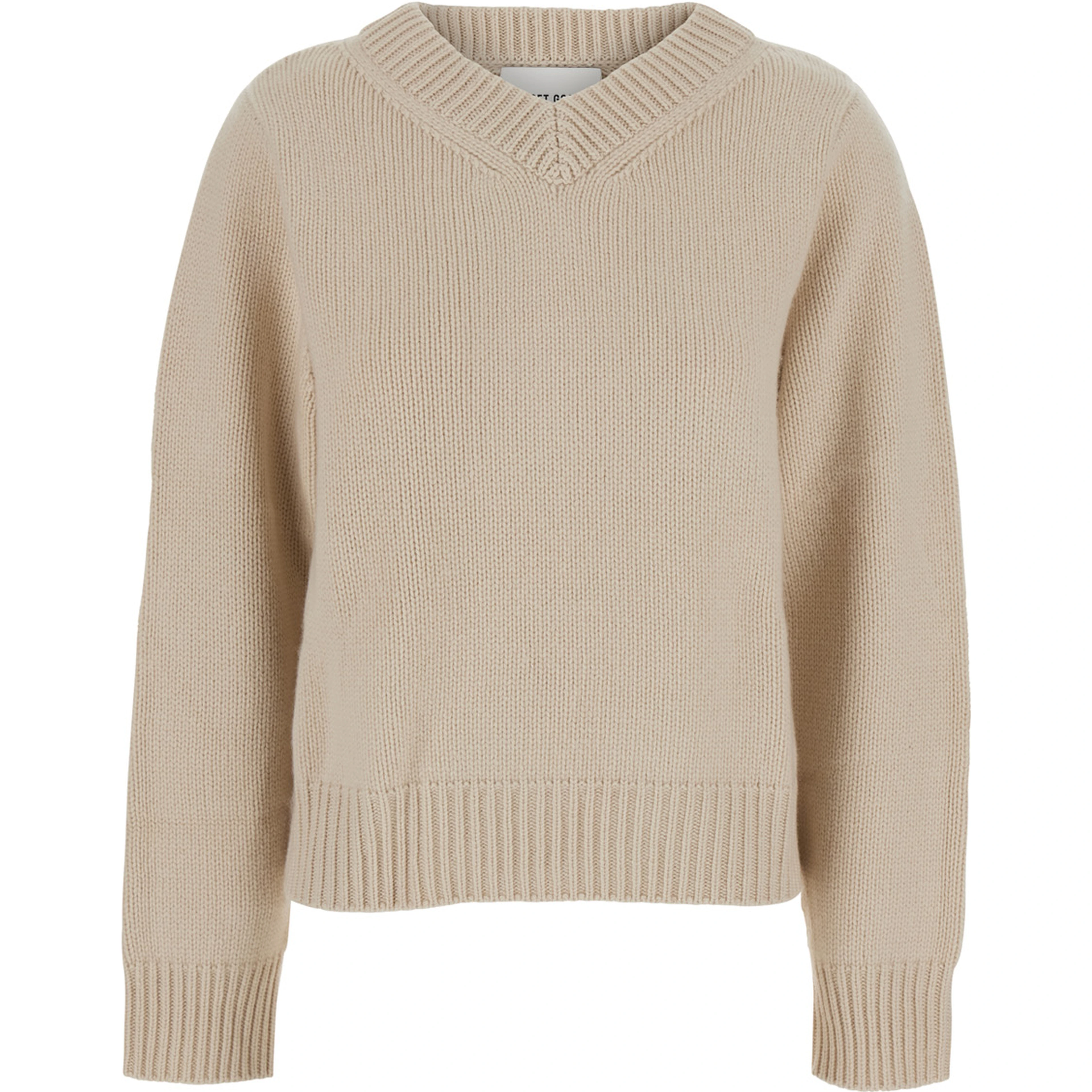 Chunky V Neck Pull Sweater with V-neck and long sleeves in cashmere Red Woman
