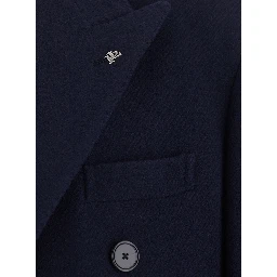 Blue Coat with Notched Revers and Button Front Closure in Wool Men
