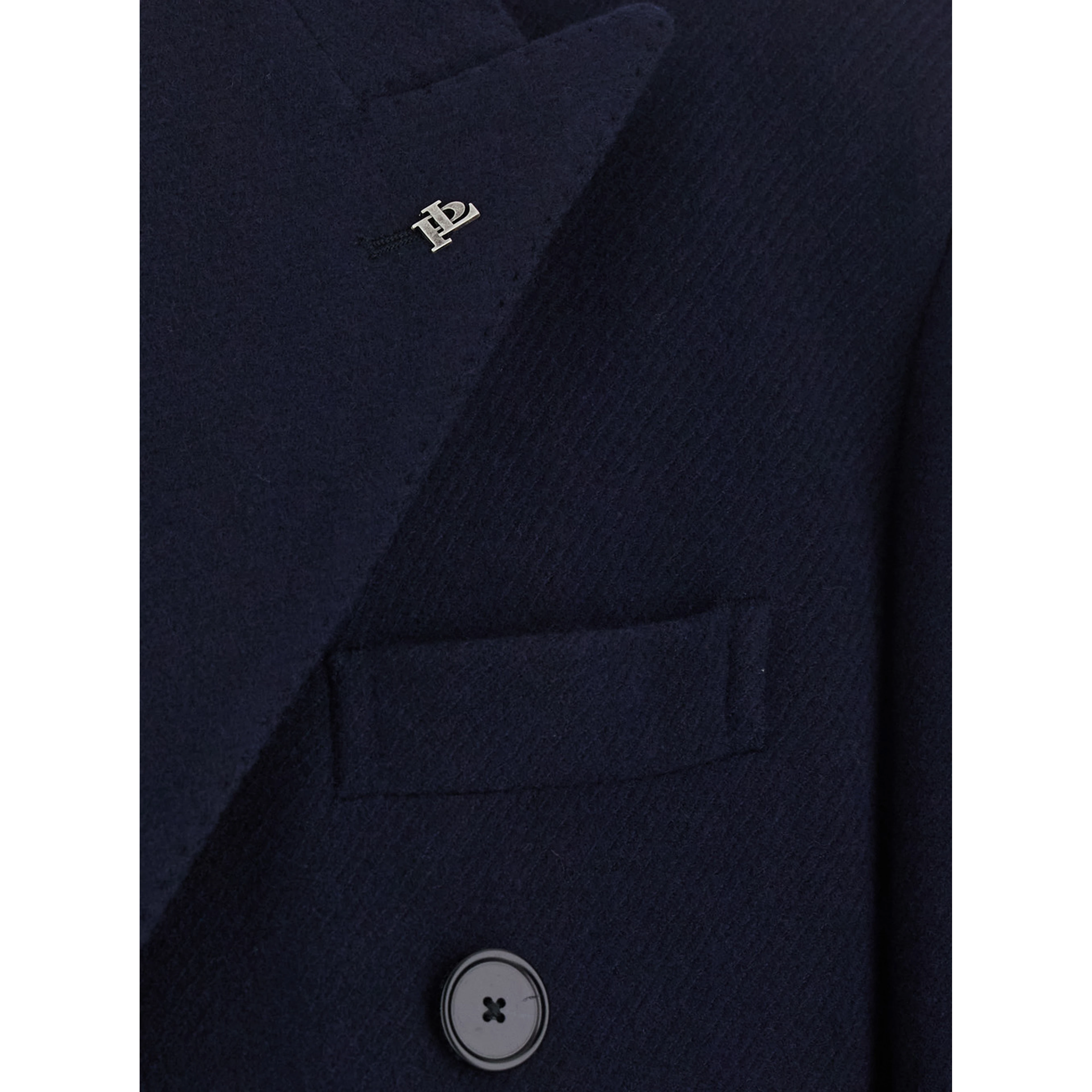 Blue Coat with Notched Revers and Button Front Closure in Wool Men