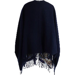 blue Cape with all-over print and frayed edges in cashmere and wool Women