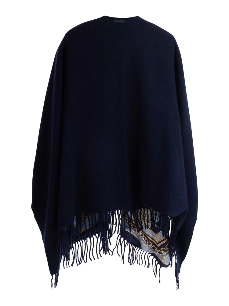 blue Cape with all-over print and frayed edges in cashmere and wool Women alternative