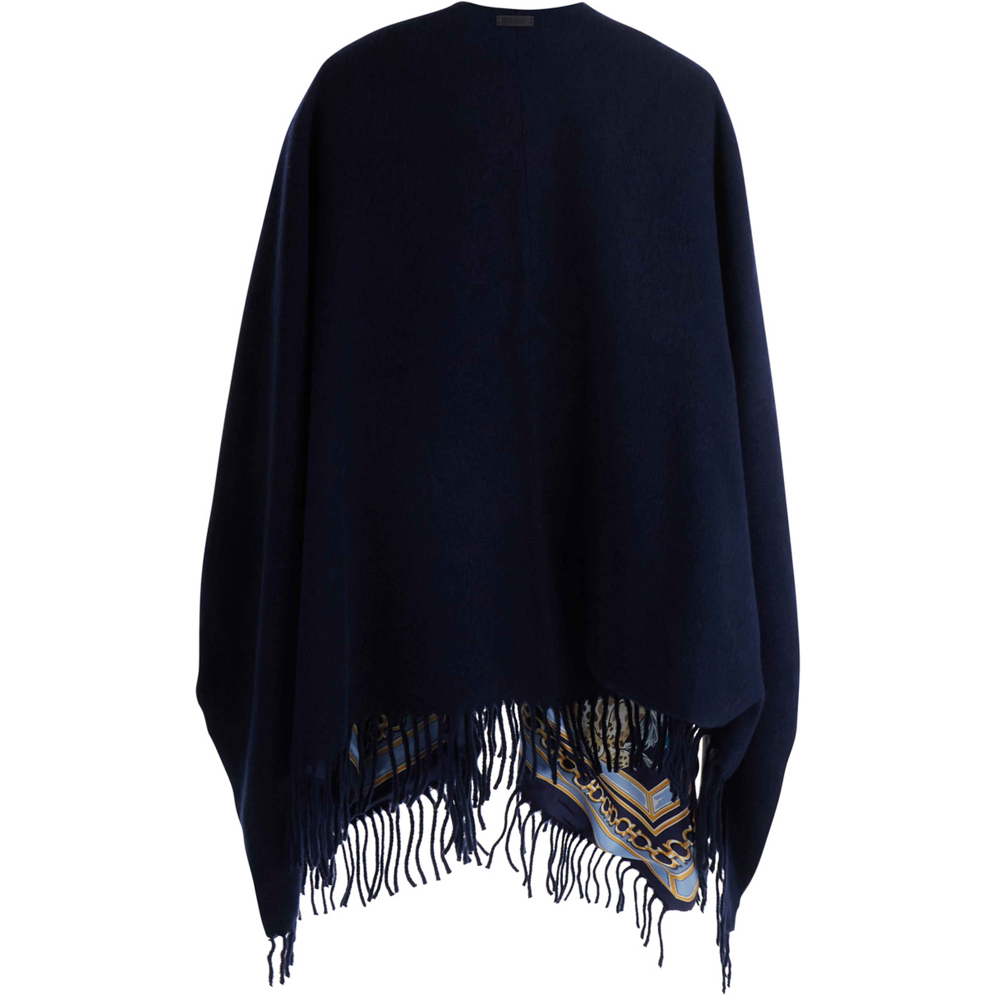 blue Cape with all-over print and frayed edges in cashmere and wool Women