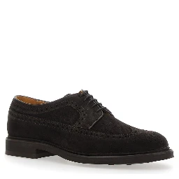 Brown Oxford Shoes with Front Laces in Suede for Men