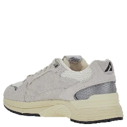 Hyperway White Low Top Sneakers with Logo Patch on Tongue and Side in Suede and Fabric for Women