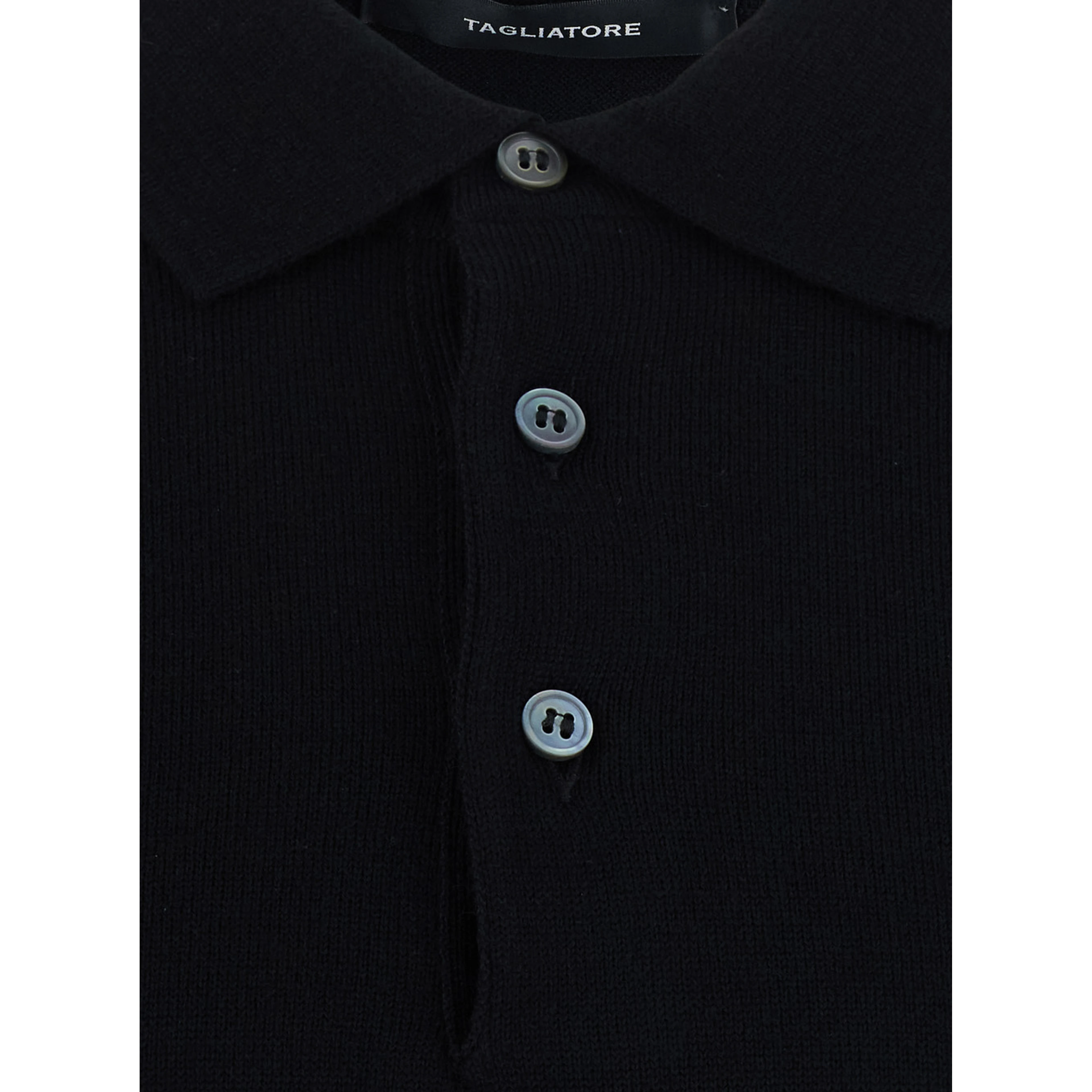 Black Sweater with Polo Style Collar in Wool Blend for Men