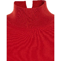 Red High-neck Sweater with Logo Patch on the Back in Wool and Cashmere for Women