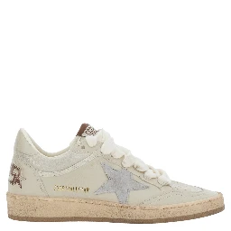 Ballstar Beige Low Top Sneakers with Star Patch on the Side and Logo Patch on the Tongue in Leather for Women