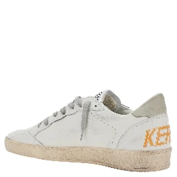 Ballstar White Sneaker Low Top with Star Patch on the Side and Maxi Lettering on the Back in Leather for Men