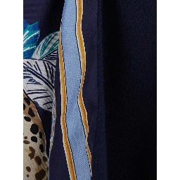 blue Cape with all-over print and frayed edges in cashmere and wool Women