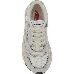 Hyperway White Low Top Sneakers with Logo Patch on Tongue and Side in Suede and Fabric for Women