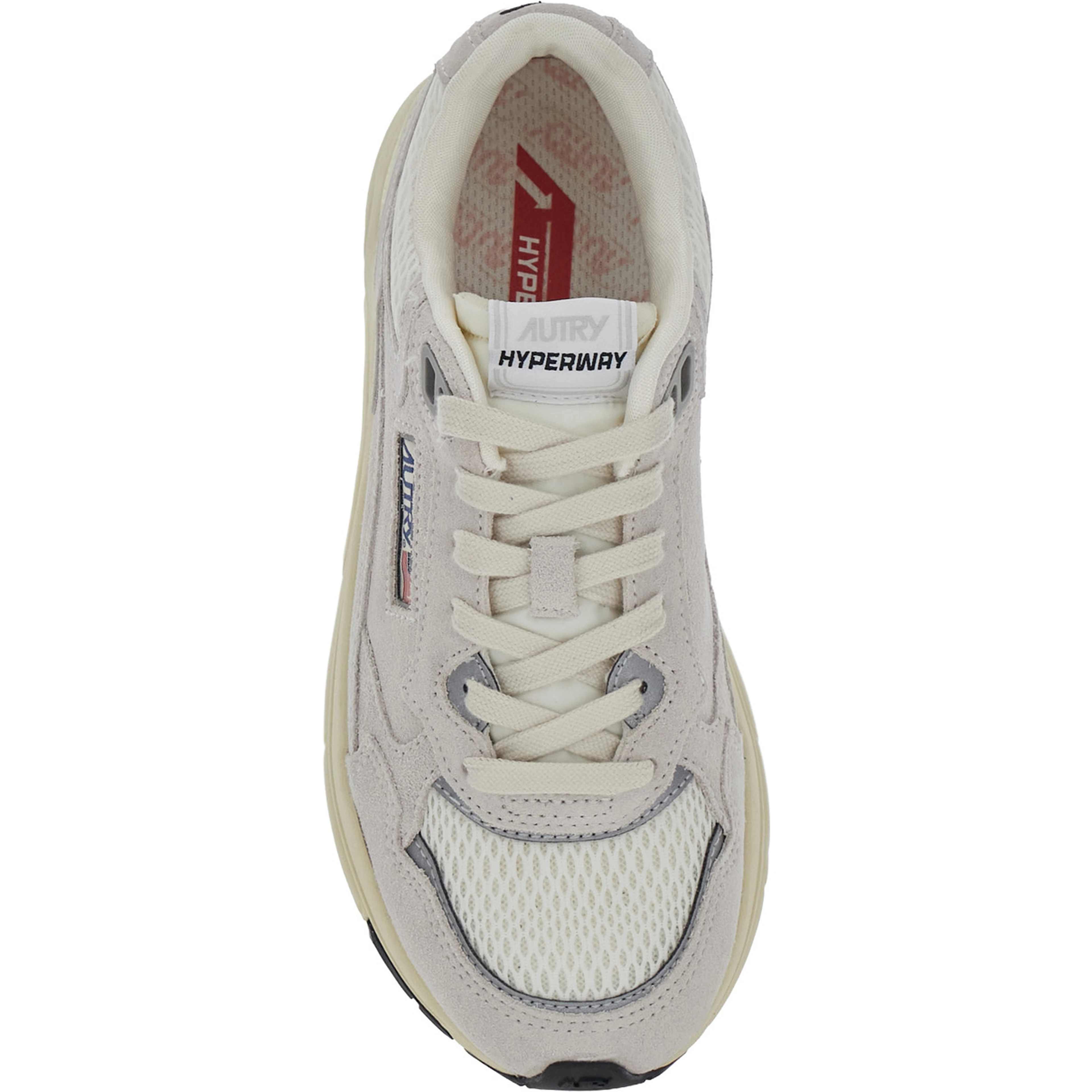 Hyperway White Low Top Sneakers with Logo Patch on Tongue and Side in Suede and Fabric for Women