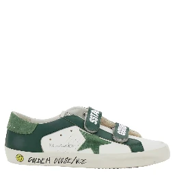 Old School White and Green Low Sneakers with Side Star Patch in leather Boy