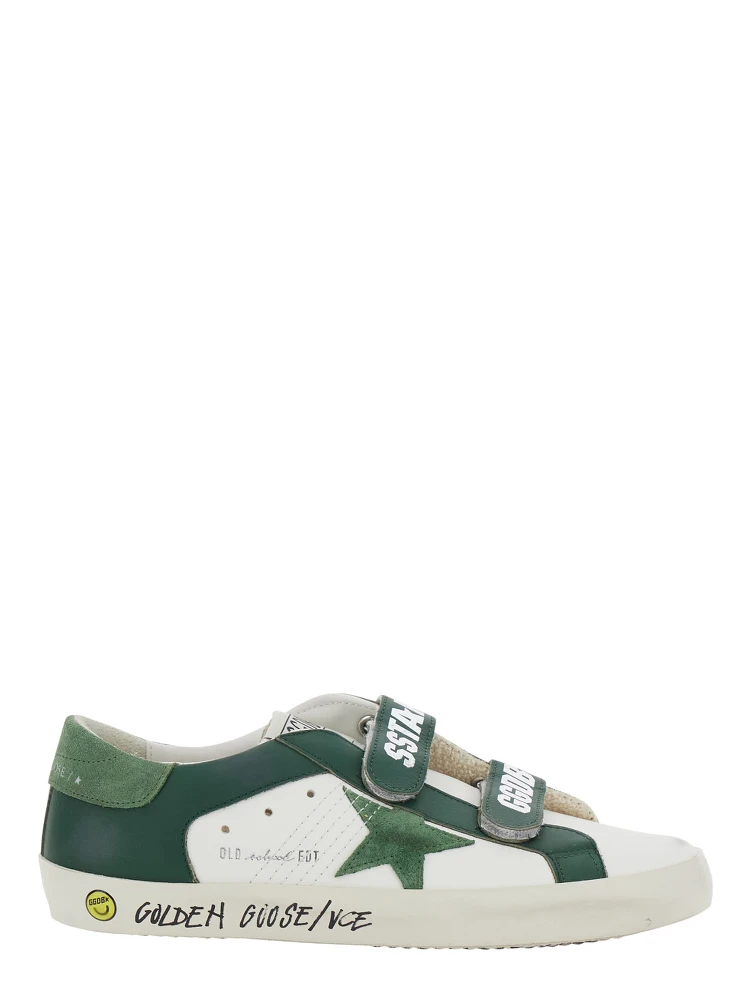 Old School White and Green Low Sneakers with Side Star Patch in leather Boy