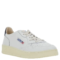 Medalist Low White and Black Sneakers with Contrast Heel and Logo Lettering in Leather for Men