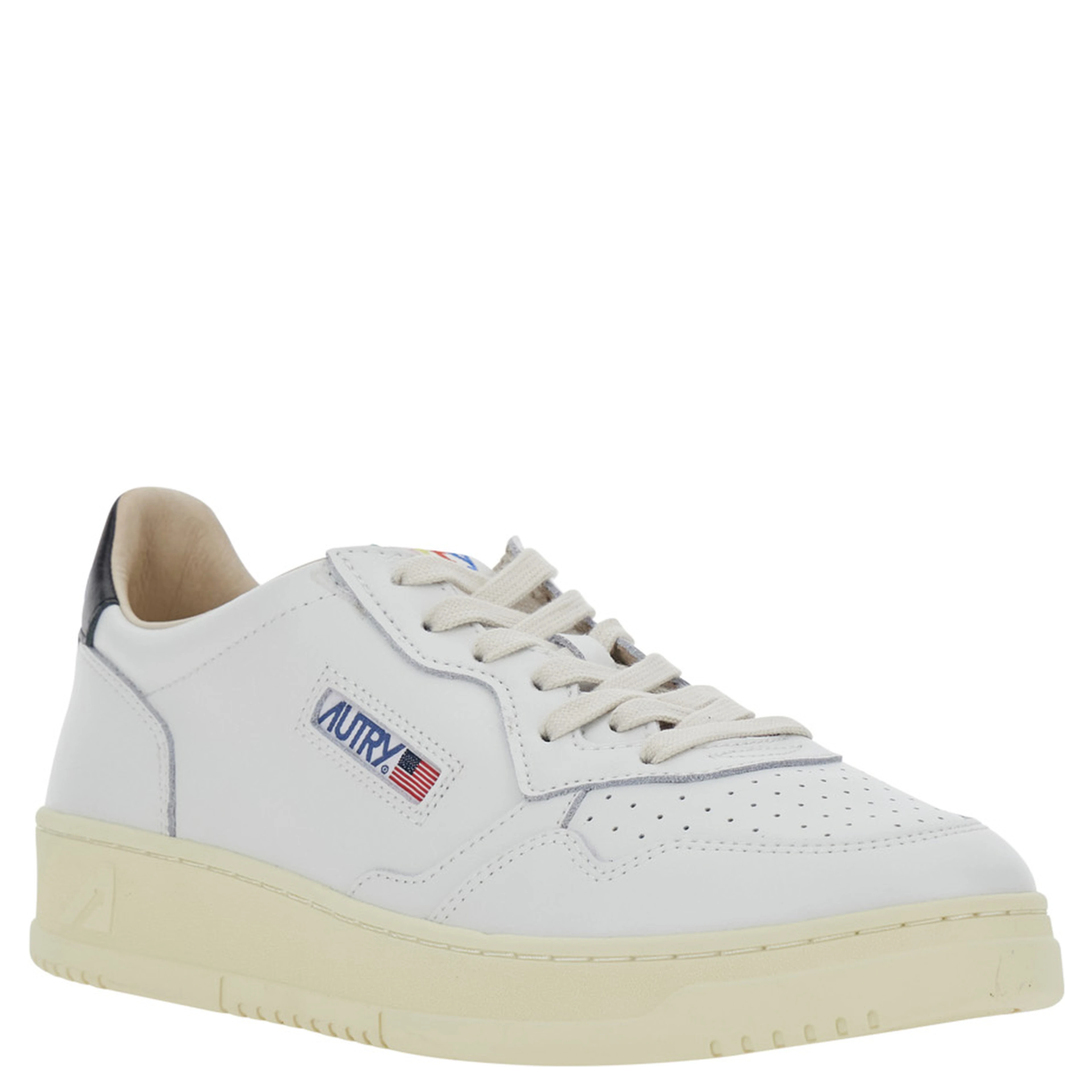 Medalist Low White and Black Sneakers with Contrast Heel and Logo Lettering in Leather for Men