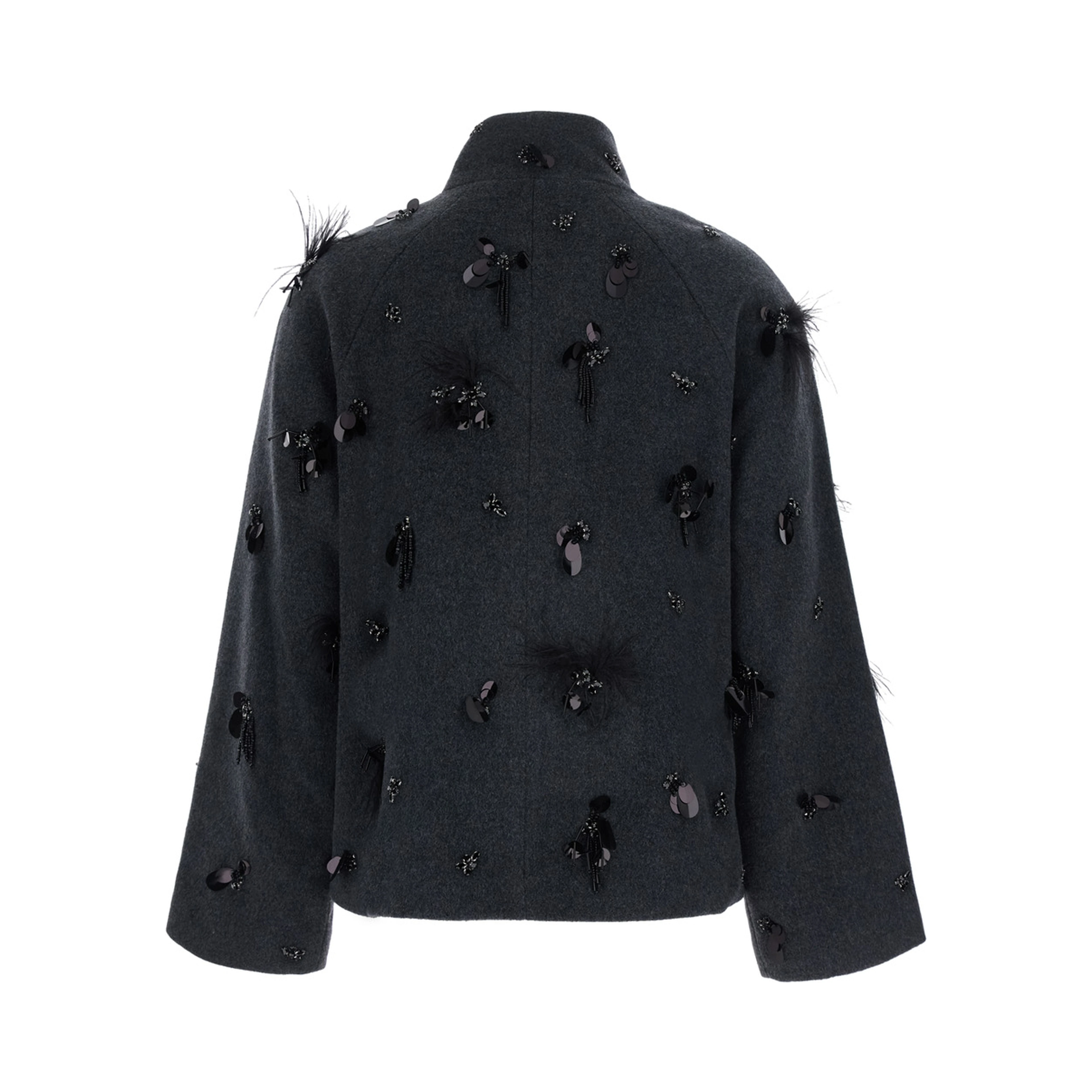 Grey High-Neck Coat with Sequin Application in Wool Blend women
