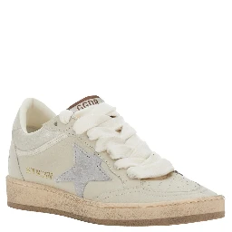 Ballstar Beige Low Top Sneakers with Star Patch on the Side and Logo Patch on the Tongue in Leather for Women