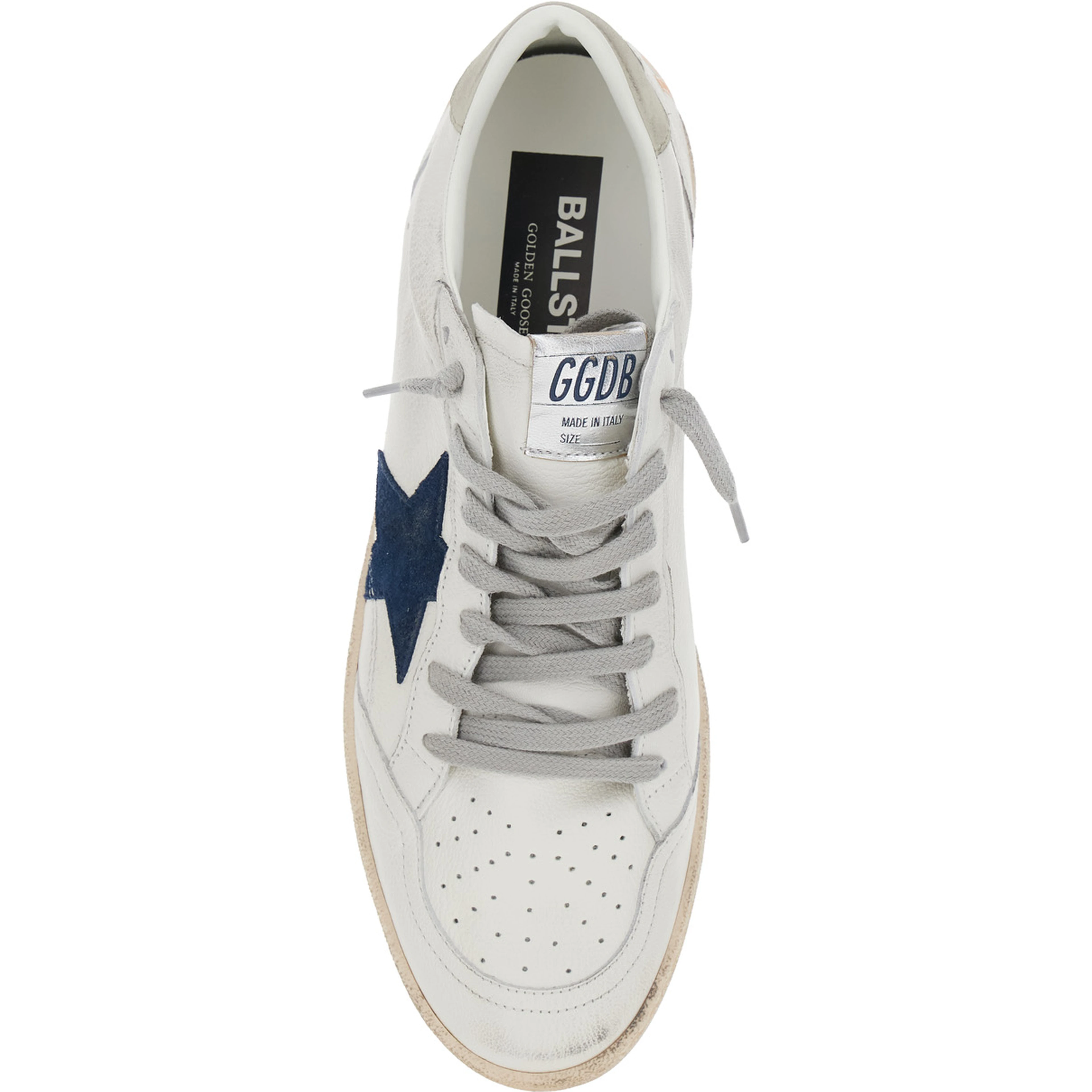 Ballstar White Sneaker Low Top with Star Patch on the Side and Maxi Lettering on the Back in Leather for Men
