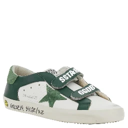 Old School White and Green Low Sneakers with Side Star Patch in leather Boy