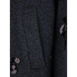 Grey High-Neck Coat with Sequin Application in Wool Blend women