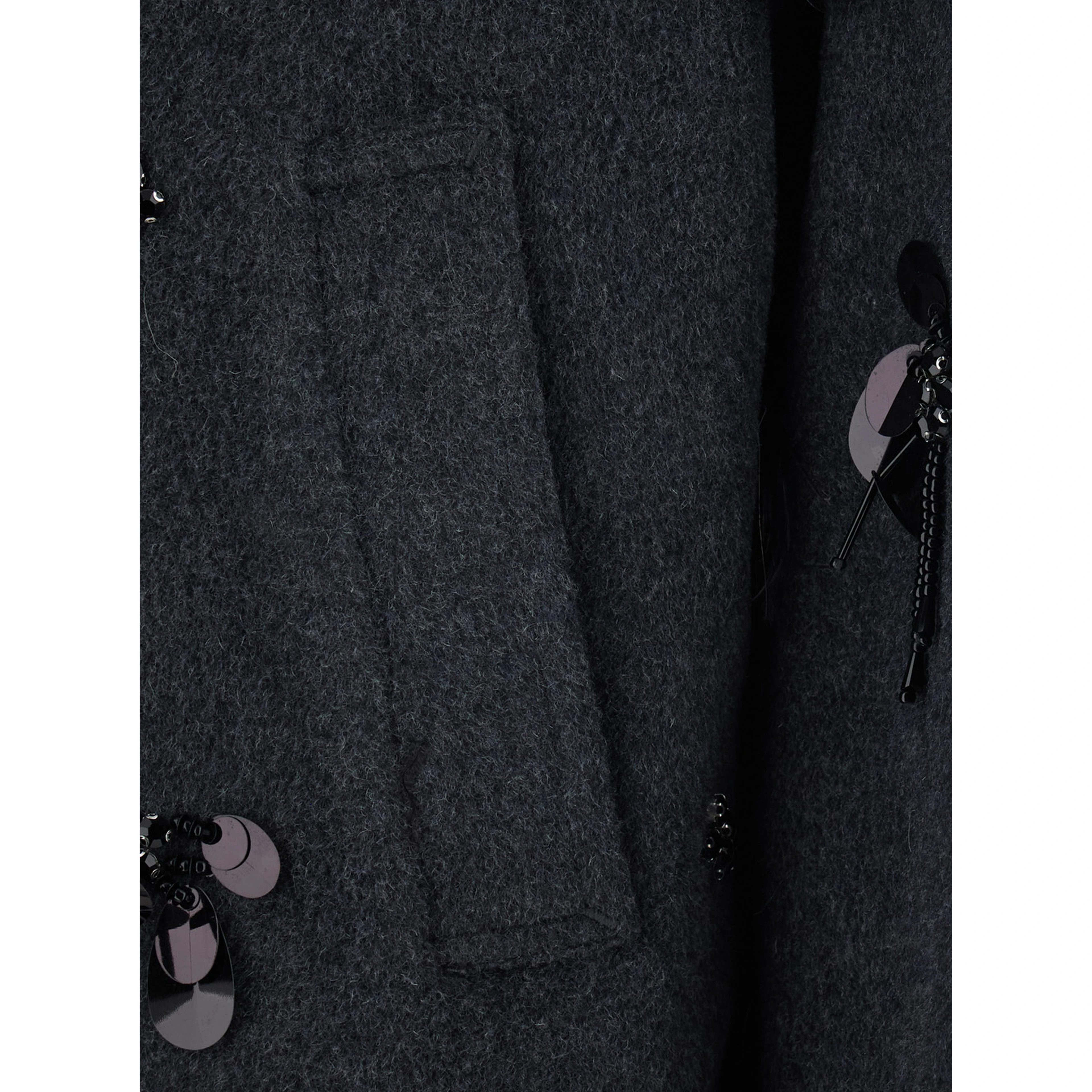 Grey High-Neck Coat with Sequin Application in Wool Blend women