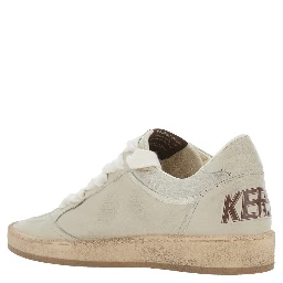 Ballstar Beige Low Top Sneakers with Star Patch on the Side and Logo Patch on the Tongue in Leather for Women