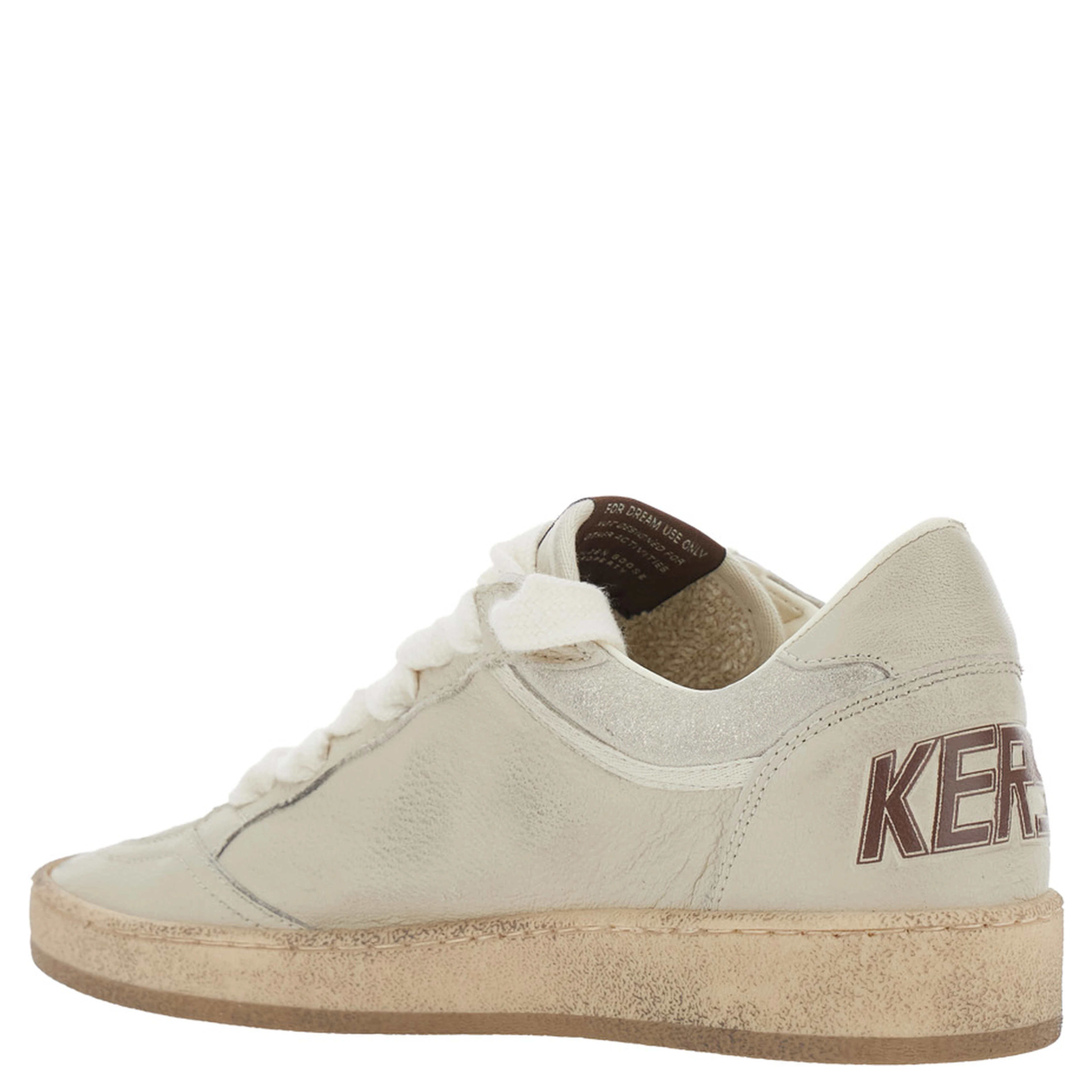 Ballstar Beige Low Top Sneakers with Star Patch on the Side and Logo Patch on the Tongue in Leather for Women
