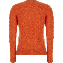 Julianna Orange crew neck Sweater with cable knit and Pony on the front in wool and cashmere for women