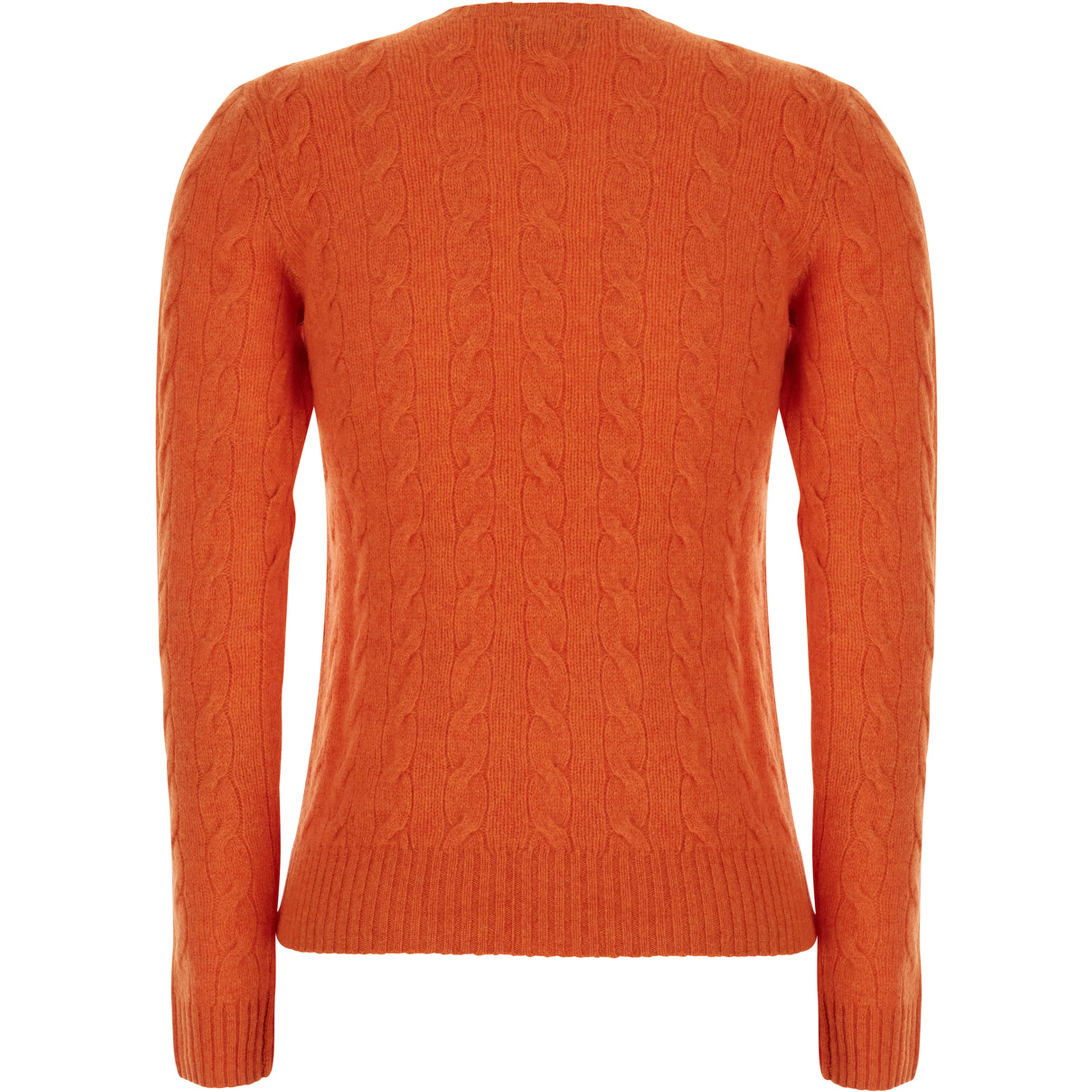 Julianna Orange crew neck Sweater with cable knit and Pony on the front in wool and cashmere for women