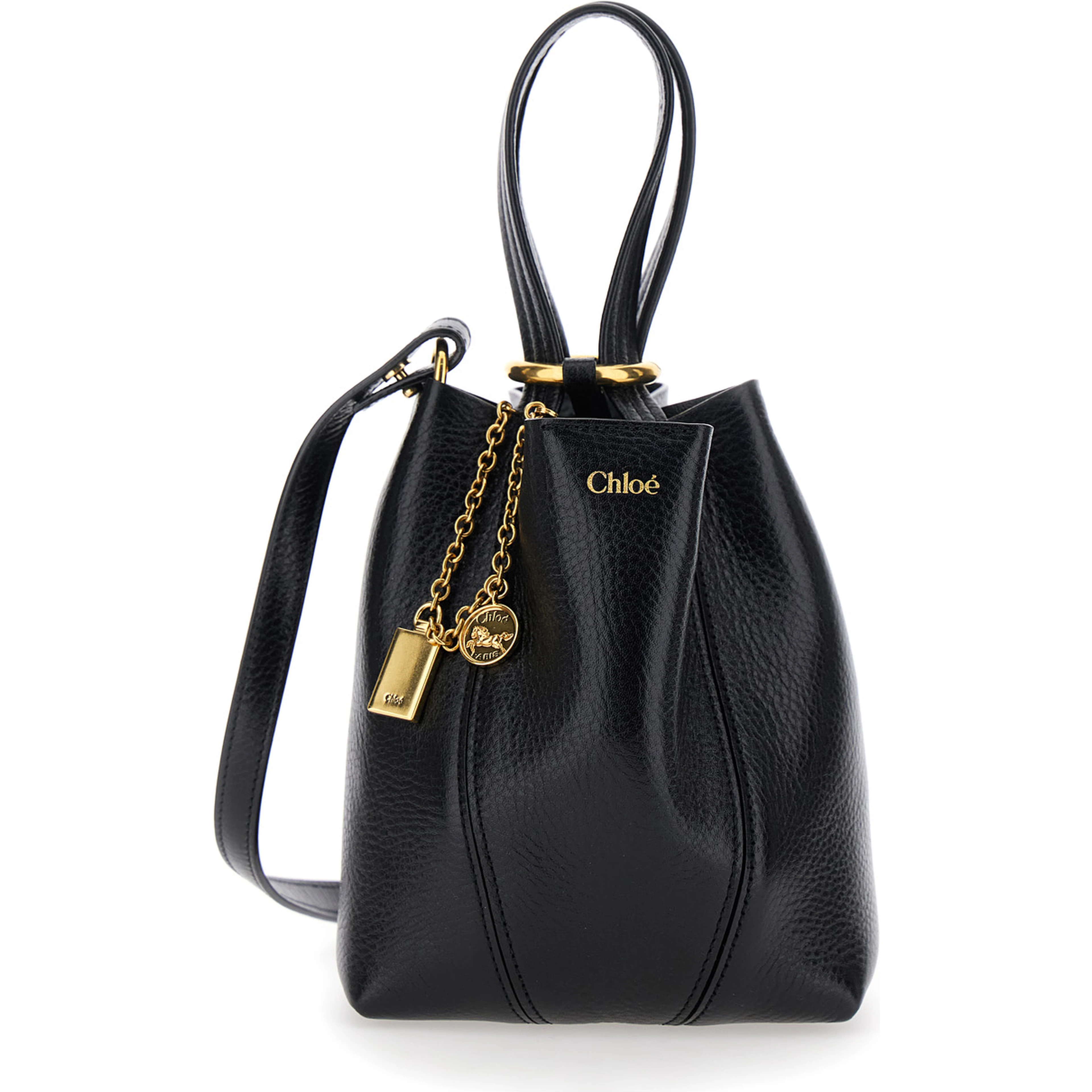 Shoulder bag Spin with logo lettering and black leather strap for women